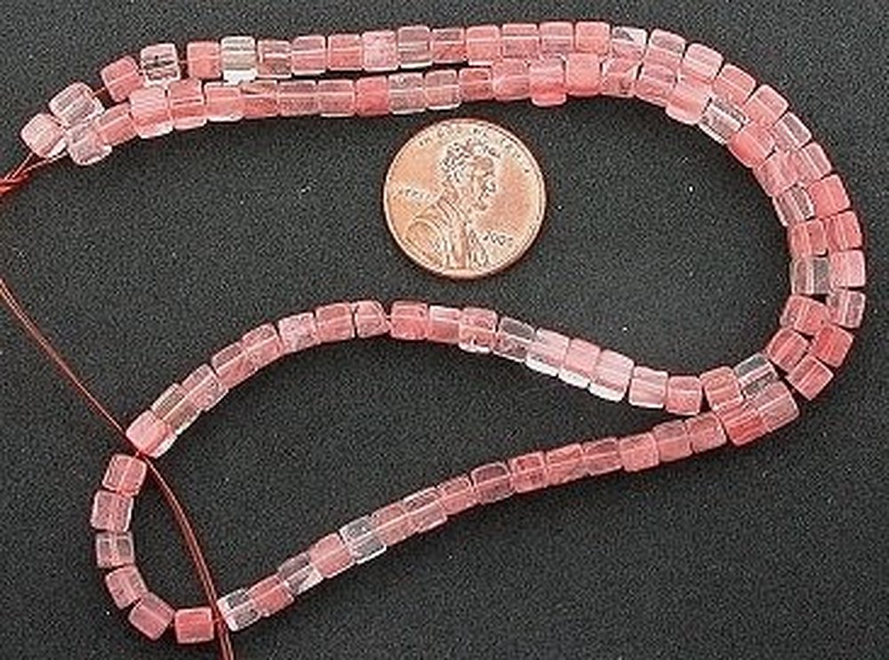 4mm Cube Gemstone Cherry Quartz Beads