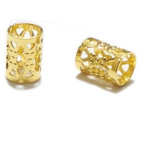 50 Beautiful 4.9 Mm Gold Plated Filigree Pattern Tube Spacer Beads Copper Metal Arts Jewelry Making Parts Findings
