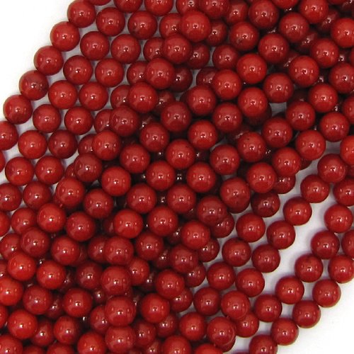 6mm Red Coral Round Beads 16" Strand