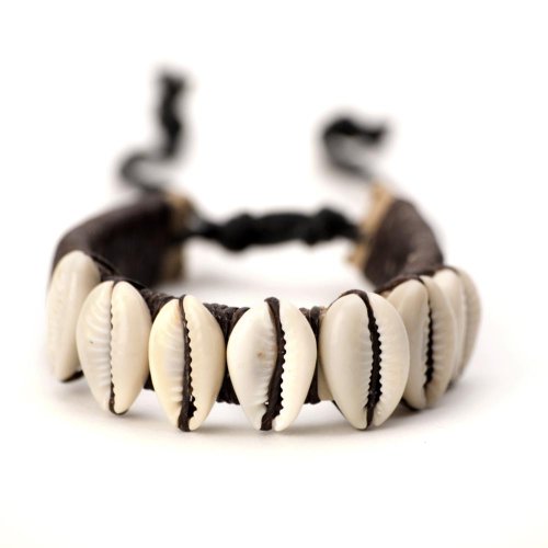 81stgeneration Men's Women's Leather Cowrie Shell Beads Tribal Adjustable Wristband Bracelet
