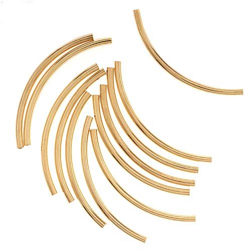 Beadaholique 2mm By 38mm 12-piece 22k Gold Plated Curved Noodle Tube Beads