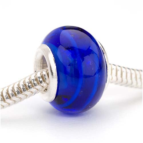 Beadaholique Murano Style Glass Lampwork Pandora Compatible Beads, 14mm, Dark Cobalt Blue Stripe