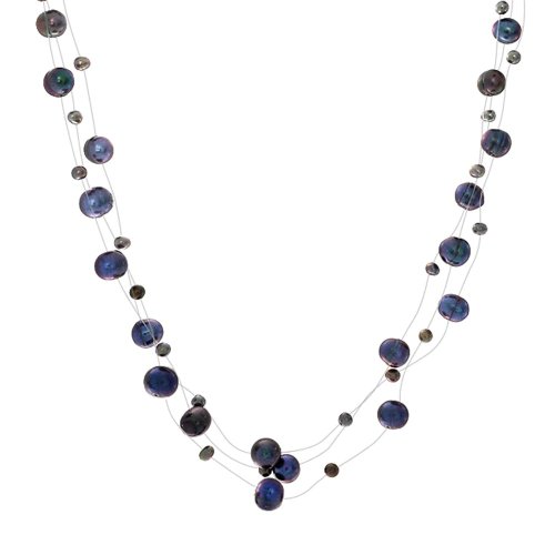 Black Freshwater Cultured Pearl Illusion Necklace Silver Plated