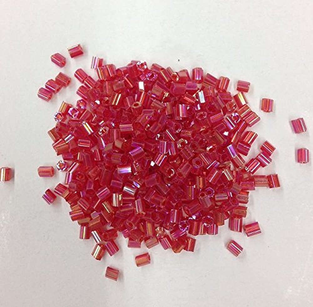 Bugle Seed Beads Tube 3mm Long Red Ab Selling Per Bag (2.5oz Per Bag = 75 Grams)
