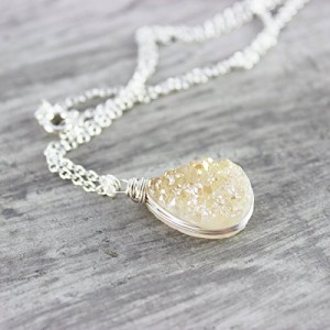 Champagne Teardrop Druzy Sterling Silver Necklace – 18″ Length | Shop jewelry making and beading supplies, tools & findings for DIY jewelry making and crafts. #jewelrymaking #diyjewelry #jewelrycrafts #jewelrysupplies #beading #affiliate #ad