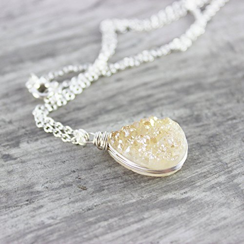 Champagne Teardrop Druzy Sterling Silver Necklace - 18" Length