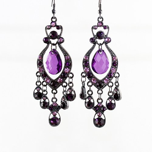 Feelontop® Hot Sale Colored Imitation Gemstone Long Chandelier Earrings With Jewelry Pouch (purple)
