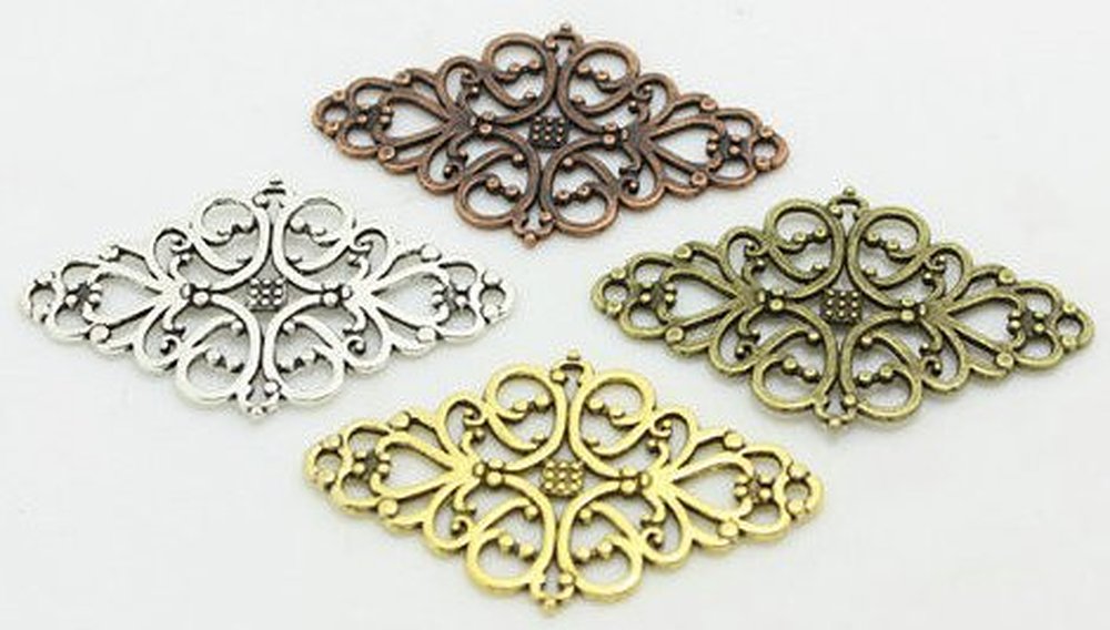 Four Color Hollow Filigree Flower Charm Connectors, Jewelry Making Diy, 24mm X 41mm