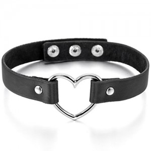 Heart Leather Necklace Choker Collar Black Silver Adjustable Punk Rock | Shop jewelry making and beading supplies, tools & findings for DIY jewelry making and crafts. #jewelrymaking #diyjewelry #jewelrycrafts #jewelrysupplies #beading #affiliate #ad