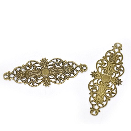 Housweety 50 Bronze Tone Filigree Flower Wrap Connector 6.1x2.4cm