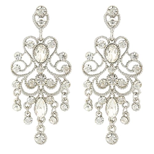 Joinme Women's Vintaged Style Crystal Drop Chandelier Filigree Dangle Pierced Earrings Silver-tone Clear