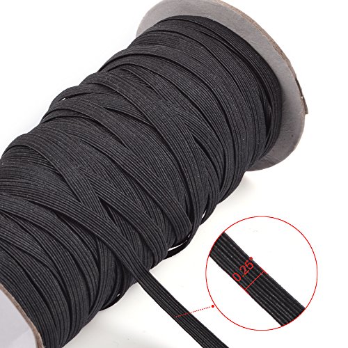 Kloud City®black 70-yards Length 1/4" Width Braided Elastic Cord/elastic Band/elastic Rope/bungee/black Heavy Stretch Knit Elastic Spool