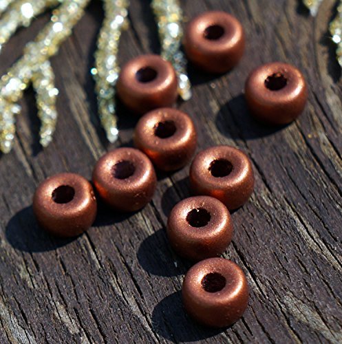 Matte Copper Czech Glass Pony Beads Roller Crow Round Large Hole 6mm X 4mm 50pcs