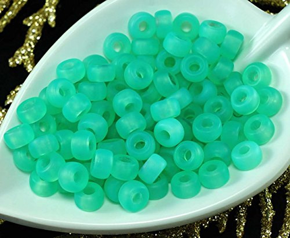 Matte Turquoise Green Clear Czech Glass Pony Beads Large Hole Ring Roller Crow 6mm X 4mm 50pcs