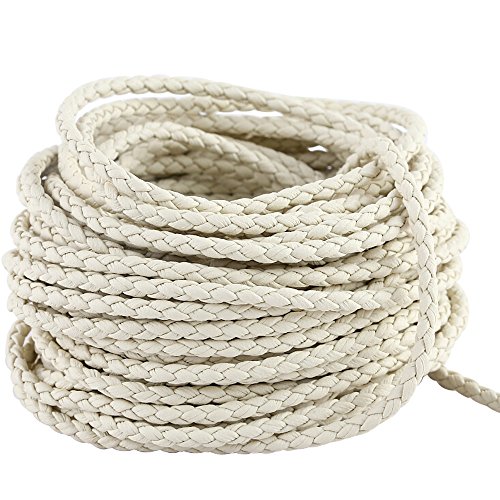 Navifoce 0.3mm 20 Meters Round Folded Bolo Braided Genuine Leather Cords For Necklace Bracelet Jewelry Making (white)