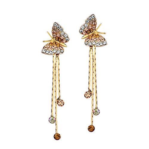 Neoglory Jewelry 14k Gold Plated Rhinestone Yellow Butterfly Drop Dangle Earring 1.9inch