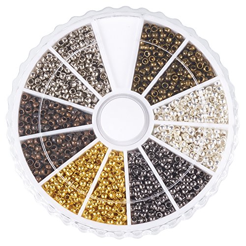 Pandahall 1 Box 6 Colors 2mm Round Brass Tube Crimp Beads, Hole: 1.2mm, About 3000pcs/box