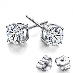 Platinum-Plated Sterling Silver Round Cubic Zirconia Stud Earrings | Shop jewelry making and beading supplies, tools & findings for DIY jewelry making and crafts. #jewelrymaking #diyjewelry #jewelrycrafts #jewelrysupplies #beading #affiliate #ad