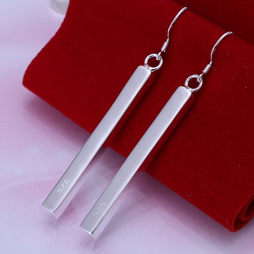Pmany Thin Line 925 Sterling Silver Women's Dangle Earrings (white)