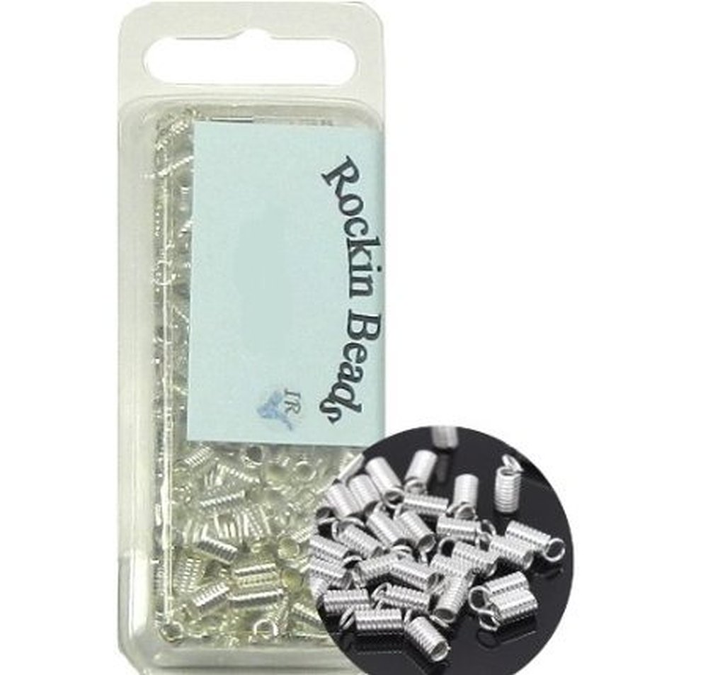 Rockin Beads Brand, 150 Cord Tip/ends Coil Silver Plated Steel, 9x5mm (fit 3-3.5mm Cord) 3.6mm Inside Diameter. Sold Per Pkg Of 150