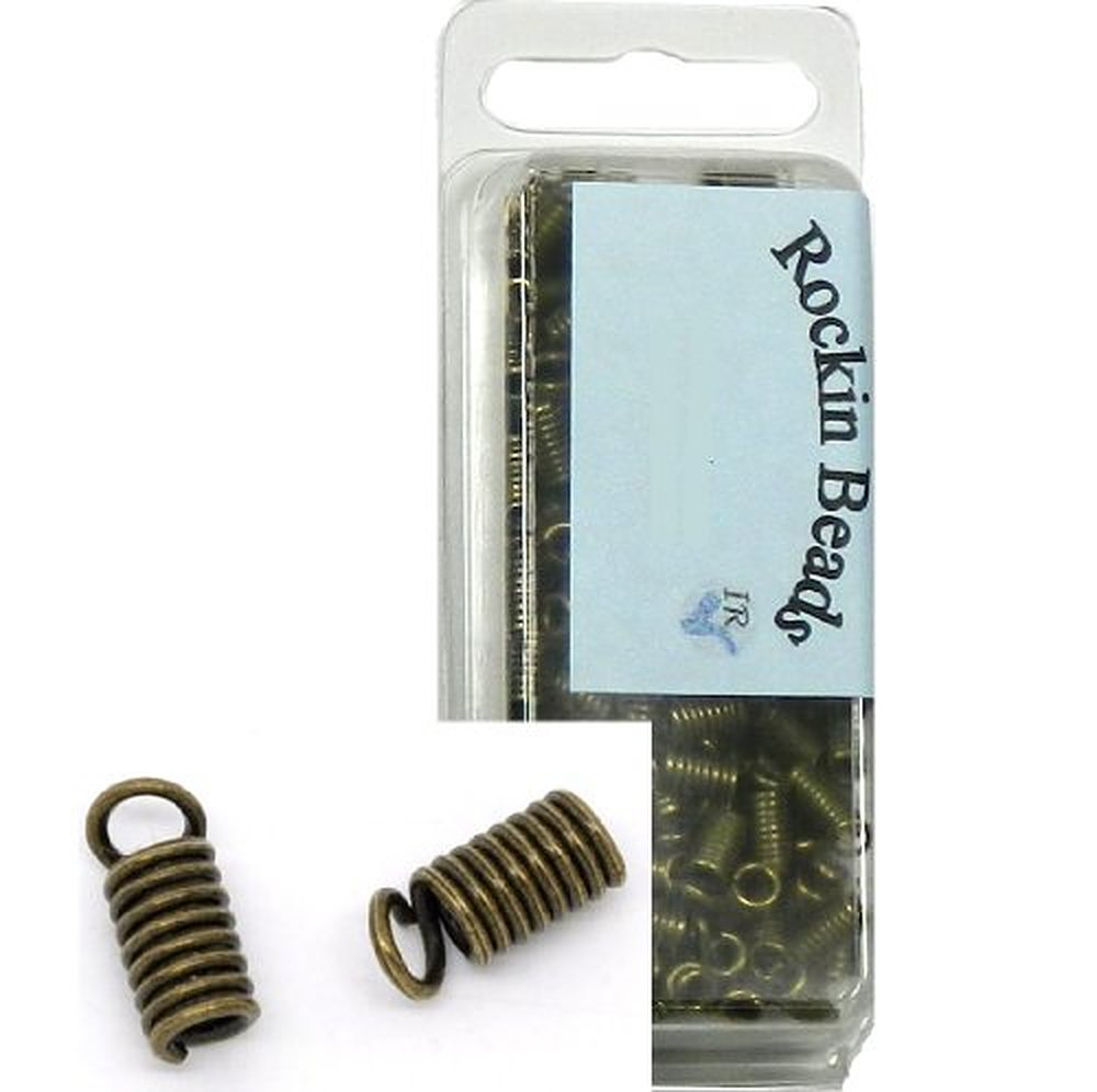 Rockin Beads Brand, 200 Cord Tip/ends Coil Antiqued Brass Plated Steel, 8x4mm (fit 2mm Leather Or Cord) 2.2mm Inside Diameter. Sold Per Pkg Of 200