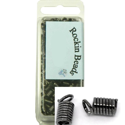 Rockin Beads Brand, 200 Cord Tip/ends Coil Gunmetal Black Oxide Plated Steel, 8x4mm (fit 2mm Cord) 2.2mm Inside Diameter. Sold Per Pkg Of 200