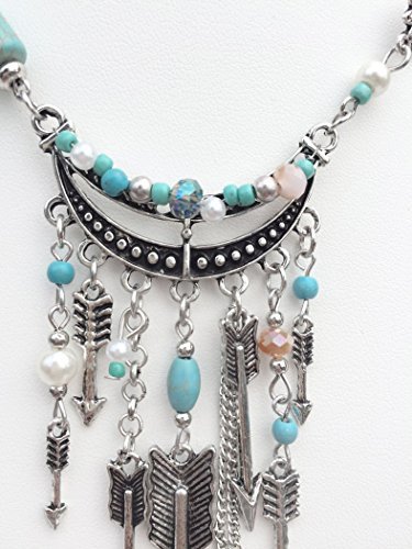 Romantic Time Falcate Colorful Beads Sword Shield Tassel Indian Pendant Necklace