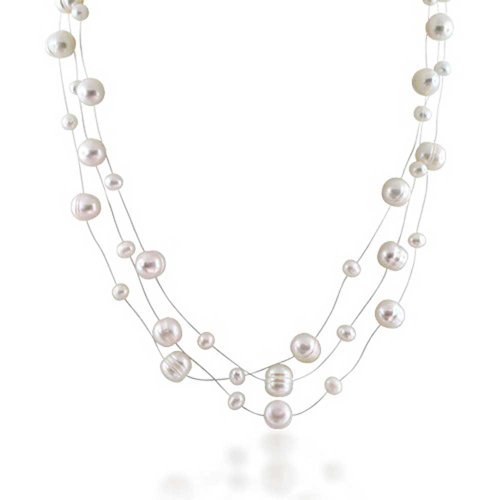Silver Freshwater Cultured Pearl Illusion Necklace