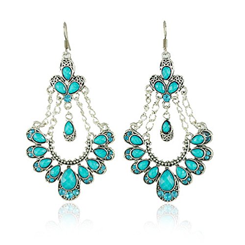 Sunifsnow Bohemia Gemstone Drop Earrings Green