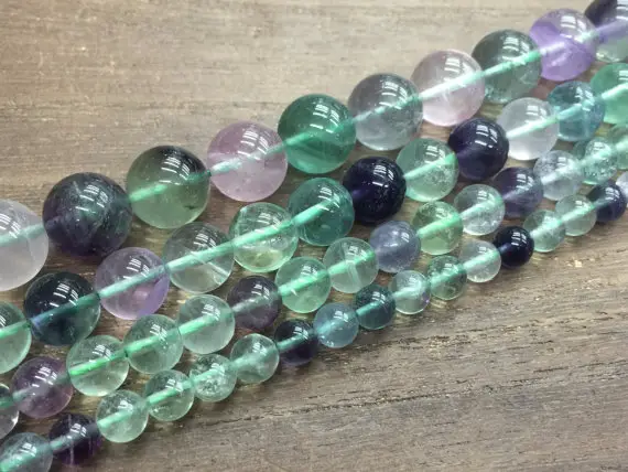 Natural Fluorite Beads Round Rainbow Fluorite Gemstone Beads Wholesale Loose Beads Strand Semiprecious Beads Supplies 4-12mm 15.5" Strand