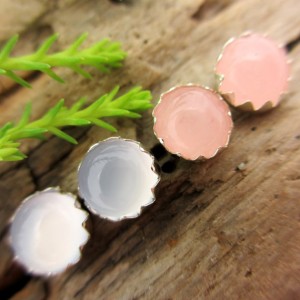 Shop Rose Quartz Earrings! Rose Quartz and Serenity Blue Chalcedony Earrings, 2016 Color of the Year Set, Cabochon Earrings in Silver, 6mm (Two Pairs) | Natural genuine Rose Quartz earrings. Buy crystal jewelry, handmade handcrafted artisan jewelry for women.  Unique handmade gift ideas. #jewelry #beadedearrings #beadedjewelry #gift #shopping #handmadejewelry #fashion #style #product #earrings #affiliate #ad