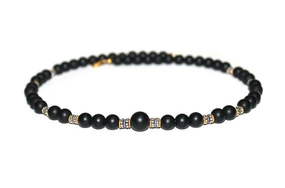 Men's Necklace, Black Onyx And Sterling Silver Necklace, Men's Beaded Necklace, Men's Onyx Necklace, Bead Necklace Man, Black Necklace Men