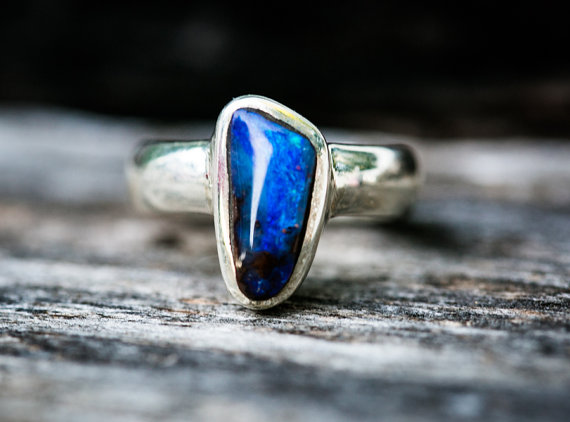 Boulder Opal Ring Size 7.75 - Natural Opal Ring - Opal And Sterling Silver Ring - Ring Size 7.75 - October Birthstone Ring - Boulder Opal
