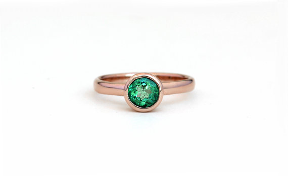 Colombian Emerald Engagement Ring - Smooth Low Profile Bezel Setting - Recycled Rose Gold - Natural Emerald, Wedding Promise Ring