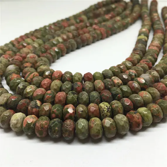 8x5mm Faceted Unakite Rondelle Beads, Rondelle Gemstone Beads, Wholesale Beads