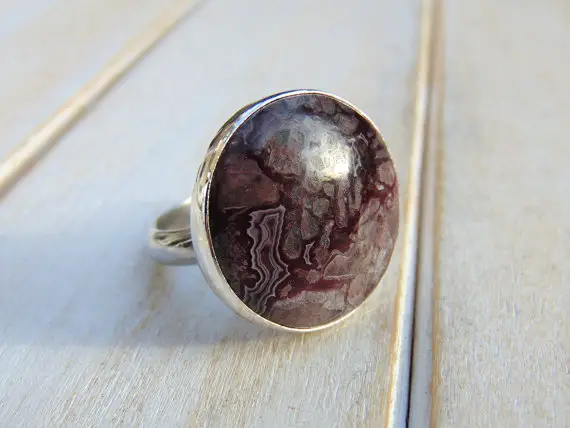 Crazy Lace Agate Ring, Sterling Silver Jewellery, Statement Ring, Us Size 8 1/4 - Uk Size Q