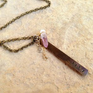 Shop Amethyst Necklaces! LOVE Necklace Amethyst Spike Pendant Brass Jewelry Jewellery Metal Hand Stamped Mixed Metal Gift Point | Natural genuine Amethyst necklaces. Buy crystal jewelry, handmade handcrafted artisan jewelry for women.  Unique handmade gift ideas. #jewelry #beadednecklaces #beadedjewelry #gift #shopping #handmadejewelry #fashion #style #product #necklaces #affiliate #ad