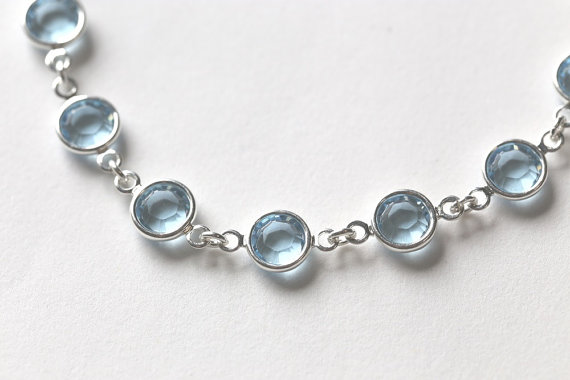 Aquamarine Bracelet, March Birthstone Bracelet, Aquamarine Jewelry, Silver, March Birthstone Jewelry, Light Pale Blue Crystal Bracelet