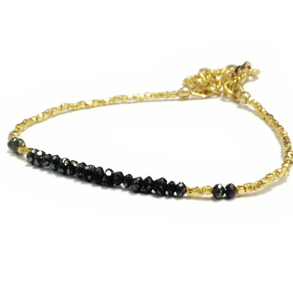 Black Diamond Bracelet - Black Jewelry - Gold Vermeil Jewellery - Gemstone - Dainty - Luxe