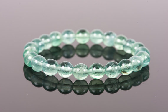 Green Fluorite Bracelet, Natural Fluorite Stretch Bracelet, Gemstone Handmade Jewelry