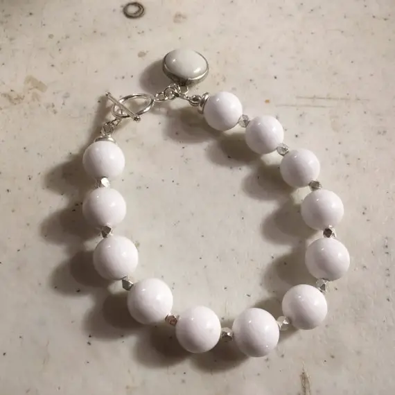 White Bracelet - Jade Jewelry - Gemstone Jewellery - Charm - Sterling Silver - Fashion