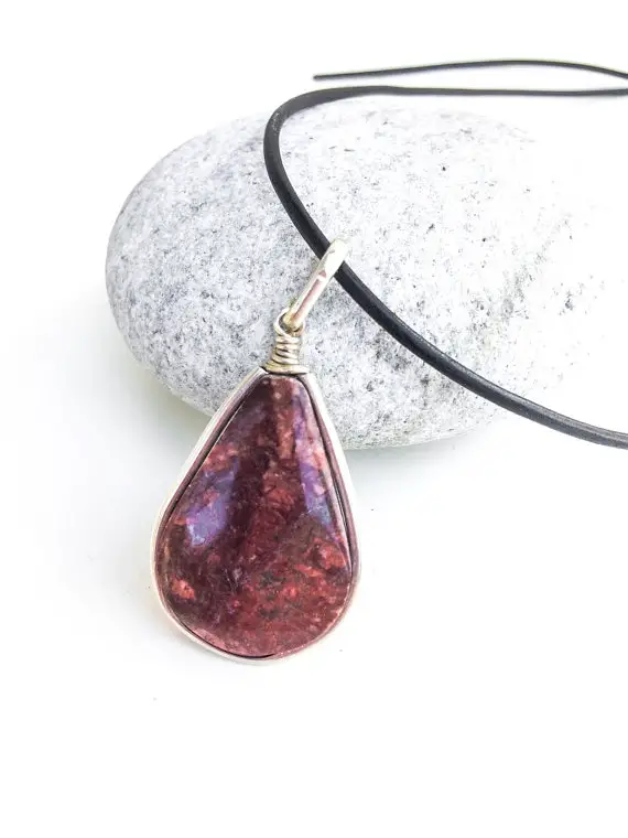 Red Jasper Pendant, Sterling Silver Jasper Pendant, Natural Red Off White Gem, Triangular Shape, Sterling Silver Jewelry, Multicolor Stone