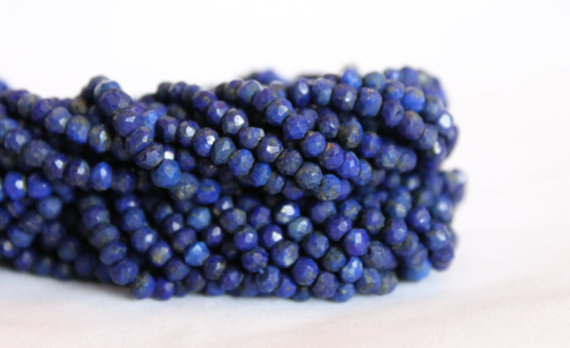 Lapis Lazuli Beads - Full Strand 13.5" - 3mm X 4mm Rondelle Beads - Faceted Beads - Small Blue Beads - Bulk - Dark Blue Gemstones / Gb-010