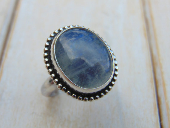 Rainbow Moonstone Ring - Sterling Silver Ring - Moonstone Jewellery - Statement Ring - Bezel Set - Blue Gemstone - Us Size 7 3/4 - Uk Size P