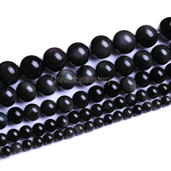 Black Obsidian Beads Round Stones 4 6 8mm 10 12 14 16 18 20mm Loose Beads Bulk Supply (b57)
