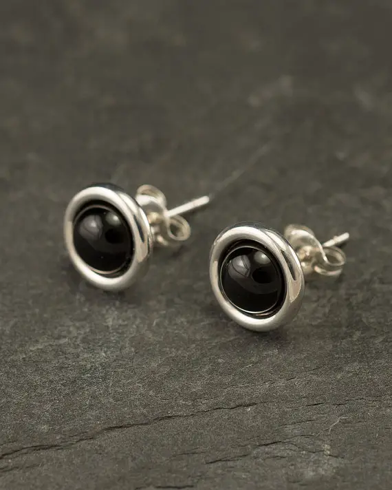 Black Onyx Studs- Black Onyx Earrings- Black Onyx Stud Earrings- Black Stone Earrings- Sterling Silver Studs- Black Stone Post Earrings