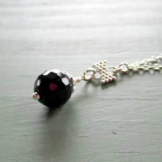 Black Onyx Necklace - Sterling Silver Jewelry - Gemstone Jewellery - Pendant - Wedding - Bridesmaid Chain - Drop  - Bow N-128