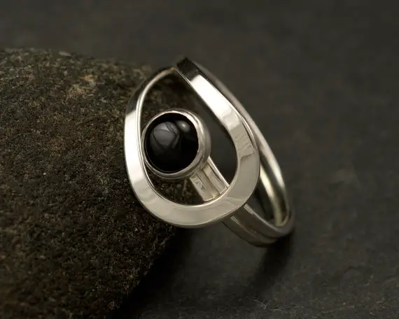 Black Onyx Ring- Black Stone Ring- Sterling Silver Ring- Silver Stone Ring- Handmade Modern Silver Jewelry- Black Onyx