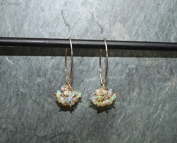 Genuine Fire Ethiopian Opal Earrings, Ethiopian Opal Jewelry, Welo Opal, Cluster Earrings, October Birthstone