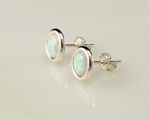 Opal Earrings- Opal Stud Earrings- October Birthstone- Silver Opal Earrings- Sterling Silver Studs- Opal Post Earrings